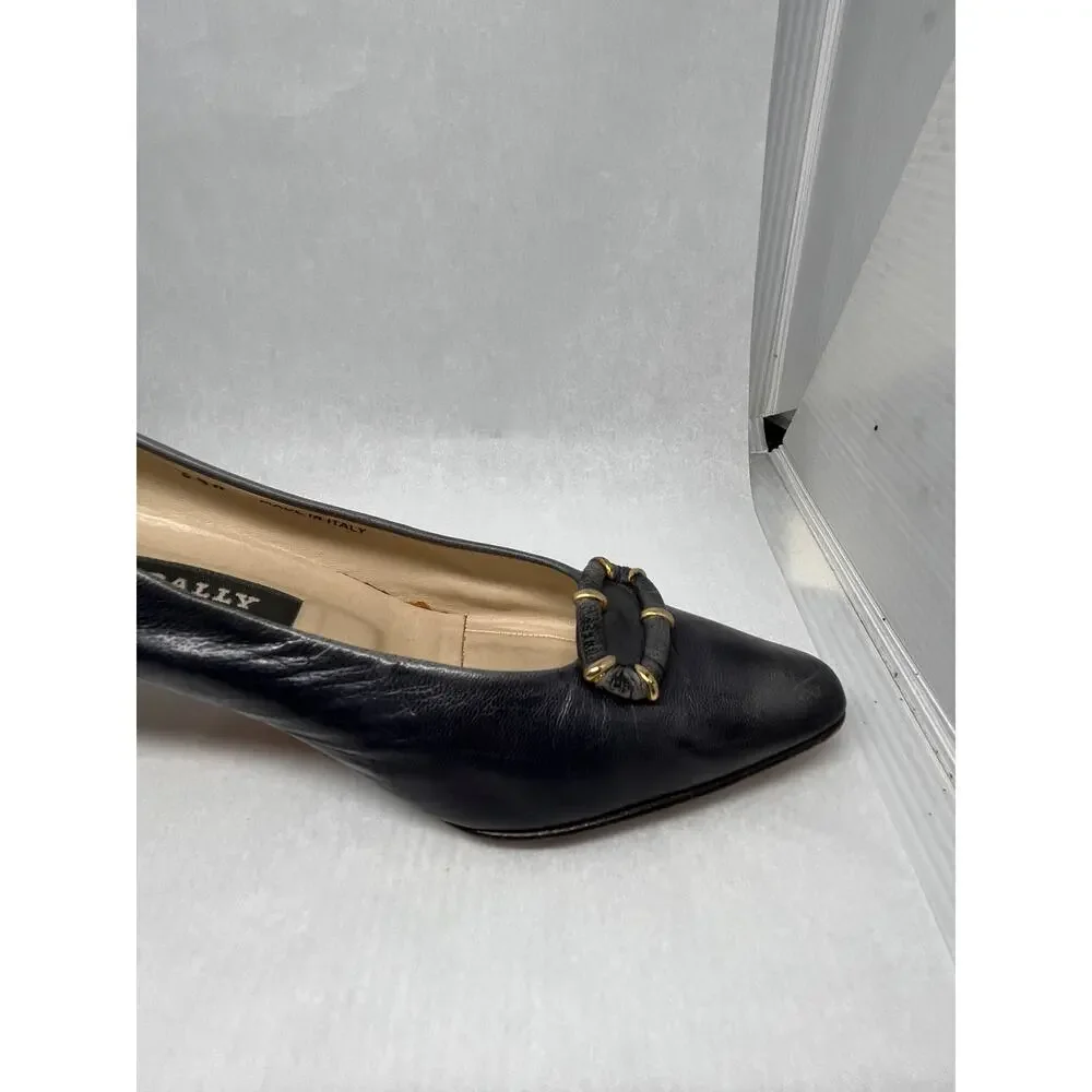 Vintage Bally Navy Blue Leather Pumps Made in Italy Size 6.5